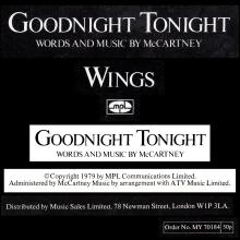1979 03 23 WINGS FUN CLUB - CLUB SANDWICH - MUSIC SHEET GOODNIGHT TONIGHT - WINGS - pic 1
