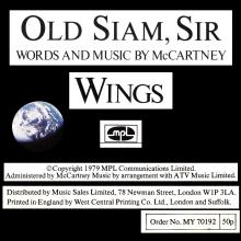 1979 06 01 WINGS FUN CLUB - CLUB SANDWICH - MUSIC SHEET OLD SIAM, SIR - WINGS - pic 1