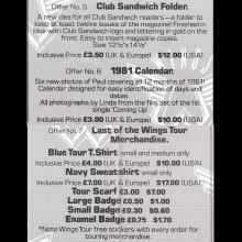 1980 12 00 WINGS FUN CLUB - CLUB SANDWICH - ORDER FORM  - pic 1
