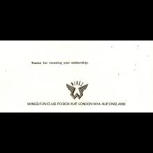 1977 02 23 WINGS FUN CLUB - CLUB SANDWICH - RENEWAL ANNUAL MEMBERSHIP CARD - pic 1
