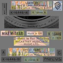 1974 09 13 - MIKE McGEAR - LEAVE IT ⁄ SWEET BABY - UK - WARNER BROS - K 16446 - pic 1