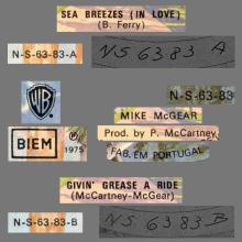 1974 09 27 - MIKE McGEAR - SEA BREEZES ⁄ GIVIN' GREASE A RIDE - PORTUGAL - WARNER BROS - N - 5 - 63 - 83 - pic 1