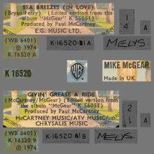 1974 09 27 - MIKE McGEAR - SEA BREEZES ⁄ GIVIN' GREASE A RIDE - UK - WARNER BROS - K 16520 - pic 2