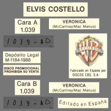 ELVIS COSTELLO - VERONICA  ⁄ VERONICA - SPAIN - WEA RECORDS - 1.039 - PROMO  - pic 1