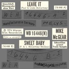 MIKE McGEAR - LEAVE IT ⁄ SWEET BABY - WARNER BROS - WB 16 446(N) - PROMO - GERMANY - pic 2