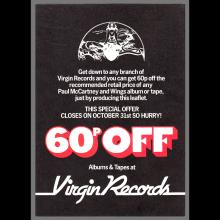 1975 10 31 - SPECIAL PAUL McCARTNEY AND WINGS DISCOUNT OFFER - VIRGIN RECORDS - UK - pic 2