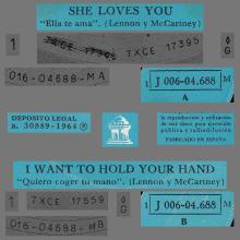 SPAIN 1964 06 01 - SHE LOVES YOU ⁄ I WANT TO HOLD YOUR HAND - SLEEVE 1 LABEL E - 1 J 006-04.688  - pic 1