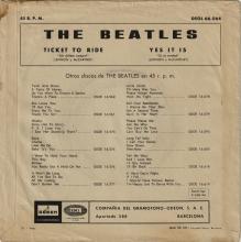 SPAIN 1965 06 10 - DSOL 66.064 - TICKET TO RIDE ⁄ YES IT IS - SLEEVE 2 LABEL 1 C - pic 1