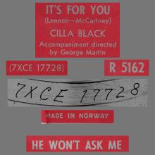 CILLA BLACK - IT'S FOR YOU - NORWAY - R 5162 - pic 4