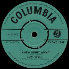 ALMA COGAN - I KNEW RIGHT AWAY - FINLAND ⁄ SUOMI - DB 7390 - 1964 10 30 - pic 1