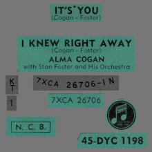 ALMA COGAN - I KNEW RIGHT AWAY - FINLAND ⁄ SUOMI - DB 7390 - 1964 10 30 - pic 1