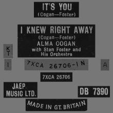 ALMA COGAN - I KNEW RIGHT AWAY - UK - DB 7390 - 1964 10 30 - pic 1