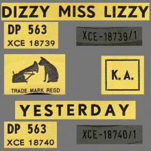 BEATLES DISCOGRAPHY CONGO - 1965 10 00 - DP 563 - DIZZY MISS LIZZY / YESTERDAY - pic 1