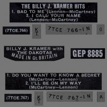 BILLY J. KRAMER WITH THE DAKOTAS - DO YOU WANT TO KNOW A SECRET ⁄ I'LL BE ON MY WAY ⁄BAD TO ME ⁄ I CALL YOUR NAME - GEP 8885 - U - pic 4