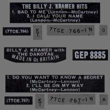 BILLY J. KRAMER WITH THE DAKOTAS - DO YOU WANT TO KNOW A SECRET ⁄ I'LL BE ON MY WAY ⁄BAD TO ME ⁄ I CALL YOUR NAME - GEP 8885 - U - pic 1