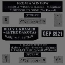 BILLY J. KRAMER WITH THE DAKOTAS - FROM A WINDOW - GEP 8921 - UK - EP - pic 4