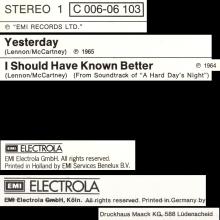YESTERDAY - I SHOULD HAVE KNOWN BETTER - 1976 / 1987 - 1C 006-06 103 - 1 - SLEEVES - pic 1