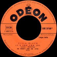 CILLA BLACK - IT'S FOR YOU - FRANCE - SOE 3758 - EP - pic 1
