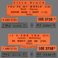 CILLA BLACK - IT'S FOR YOU - FRANCE - SOE 3758 - EP - pic 1