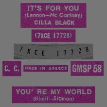CILLA BLACK - IT'S FOR YOU - GREECE - GMSP 58 - pic 4