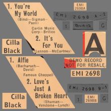 CILLA BLACK - IT'S FOR YOU - UK - EMI 2698 - PROMO - EP - pic 1