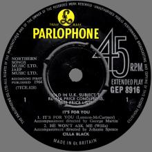 CILLA BLACK - IT'S FOR YOU  - UK - GEP 8916 - EP - pic 1
