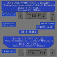 CILLA BLACK - LOVE OF THE LOVED - SPAIN - DSOE 16.592 - B - EP - pic 1