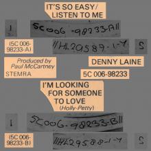 DENNY LAINE - IT'S SO EASY ⁄ LISTEN TO ME - I'M LOOKING FOR SOMEONE TO LOVE - HOLLAND - 5C 006-98233 - pic 1