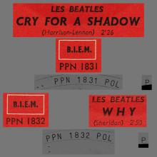 FRANCE THE BEATLES 45 POLYDOR - 1964 06 00 - POLYDOR 52 275 - CRY FOR A SHADOW ⁄ WHY - pic 1