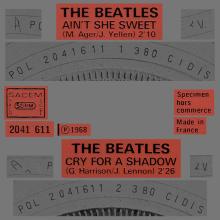 FRANCE THE BEATLES 45 POLYDOR - 1977 00 00 - POLYDOR 2041 611 - AIN'T SHE SWEET ⁄ CRY FOR A SHADOW - pic 1