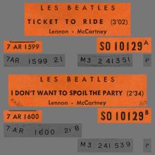 FRANCE THE BEATLES JUKE-BOX 45 - 1965 05 17 - A 1  - S0 10129 - TICKET TO RIDE ⁄ I DON'T WANT TO SPOIL THE PARTY - pic 3