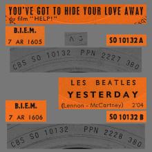 FRANCE THE BEATLES JUKE-BOX 45 - 1965 10 11 - C - S0 10132 - YOU'VE GOT TO HIDE YOUR LOVE AWAY ⁄ YESTERDAY - pic 1