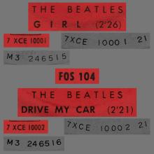 FRANCE THE BEATLES JUKE-BOX 45 - C - 1966 03 17 - FOS 104 - GIRL ⁄ DRIVE MY CAR  - pic 1