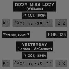 HOLLAND 450 - 1965 09 00 - EARLY 70s RELEASE - DIZZY MISS LIZZY ⁄ YESTERDAY - PARLOPHONE - HHR 138 - pic 1