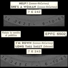 ITALY - 3 EP - 1965 10 06 - EPFC 6502 - HELP ⁄ SHE'S A WOMAN - I'M A LOSER ⁄ LONG TALL SALLY - pic 1