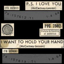 ITALY 1964 04 01 - PFC 7502 - P.S. I LOVE YOU / I WANT TO HOLD YOUR HAND   - pic 1