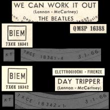 ITALY 1966 01 03 - QMSP 16388 - WE CAN WORK IT OUT ⁄ DAY TRIPPER - LABEL A 4 - ELETTROGIOCHI-FIRENZE - pic 1