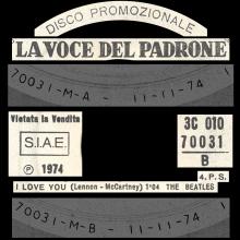 ITALY 1974 11 11 - LA VOCE DEL PADRONE - P.S. I LOVE YOU - 3C 010 70031 - EP  - pic 1