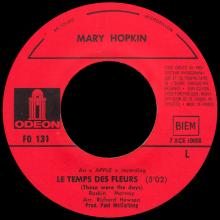 MARY HOPKIN - 1968 08 31 - THOSE WERE THE DAYS ⁄ TURN, TURN, TURN - FRANCE - APPLE 2 - ODEON - 2 - FO 131 - LE TEMPS DES FLEURS - pic 3