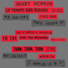 MARY HOPKIN - 1968 08 31 - THOSE WERE THE DAYS ⁄ TURN, TURN, TURN - FRANCE - APPLE 2 - ODEON - 3 - AN APPLE RECORDING - FO 131 - pic 4