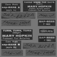 MARY HOPKIN - 1968 08 31 - THOSE WERE THE DAYS ⁄ TURN, TURN, TURN - YUGOSLAVIA - APPLE 2 - SAP-8222 - pic 1