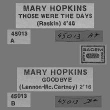 MARY HOPKIN - 1968 09 00 - THOSE WERE THE DAYS ⁄ GOODBYE - APPLE 2 -10 -  HOLLAND - 45013 - 1983 - pic 4