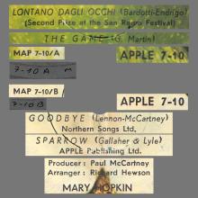 MARY HOPKIN - 1969 01 17 - LONTANO DAGLI OCCHI ⁄ THE GAME - GOODBYE ⁄ SPARROW - APPLE 10 -  ISRAEL - APPLE 7-10 - EP - pic 4