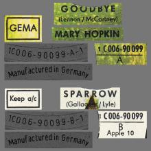MARY HOPKIN - 1969 03 28 - GOODBYE ⁄ SPARROW - APPLE 10 - GERMANY - 1C 006-90099 - pic 4
