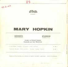 MARY HOPKIN - 1969 03 28 - GOODBYE ⁄ SPARROW - APPLE 10 - PORTUGAL - N-38-8 - pic 2