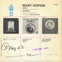 MARY HOPKIN - 1969 03 28 - GOODBYE ⁄ SPARROW - APPLE 10 - SPAIN - H-452 - ADIOS ⁄ GORRION  - pic 2
