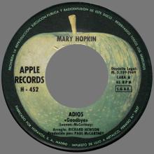 MARY HOPKIN - 1969 03 28 - GOODBYE ⁄ SPARROW - APPLE 10 - SPAIN - H-452 - ADIOS ⁄ GORRION  - pic 3