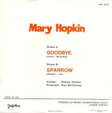 MARY HOPKIN - 1969 03 28 - GOODBYE ⁄ SPARROW - APPLE 10 - YUGOSLAVIA - SAP-8275 - pic 2