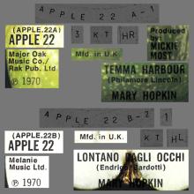 MARY HOPKIN - 1970 01 16 - TEMMA HARBOUR ⁄ LONTANO DAGLI OCCHI - APPLE 22 - UK  - pic 4