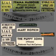 MARY HOPKIN - 1970 01 29 - TEMMA HARBOUR ⁄ THE PUPPY SONG - APPLE 22C - 3C 006-91112 M - ITALY - pic 4